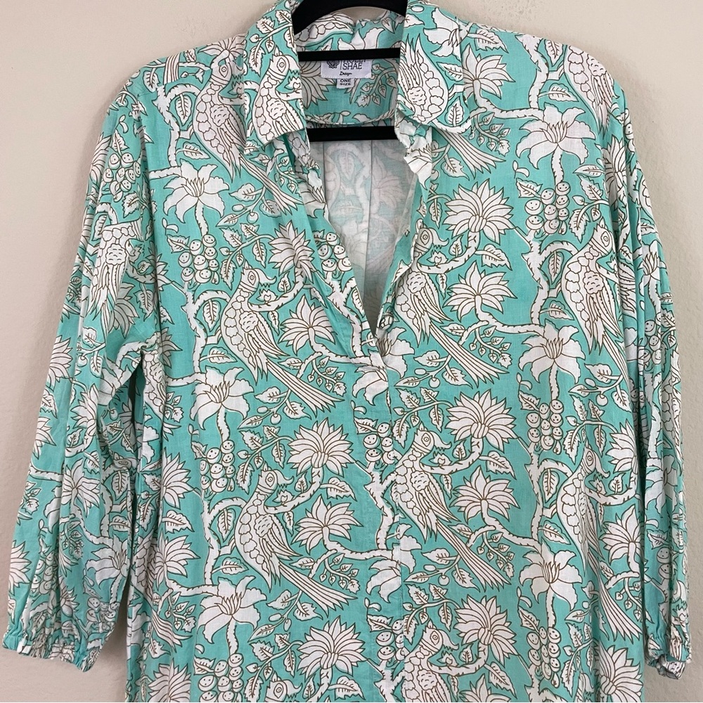 Holly Shae Blue Floral Paisley Cotton Shift Tunic Dress Resortwear One Size - Picture 5 of 14